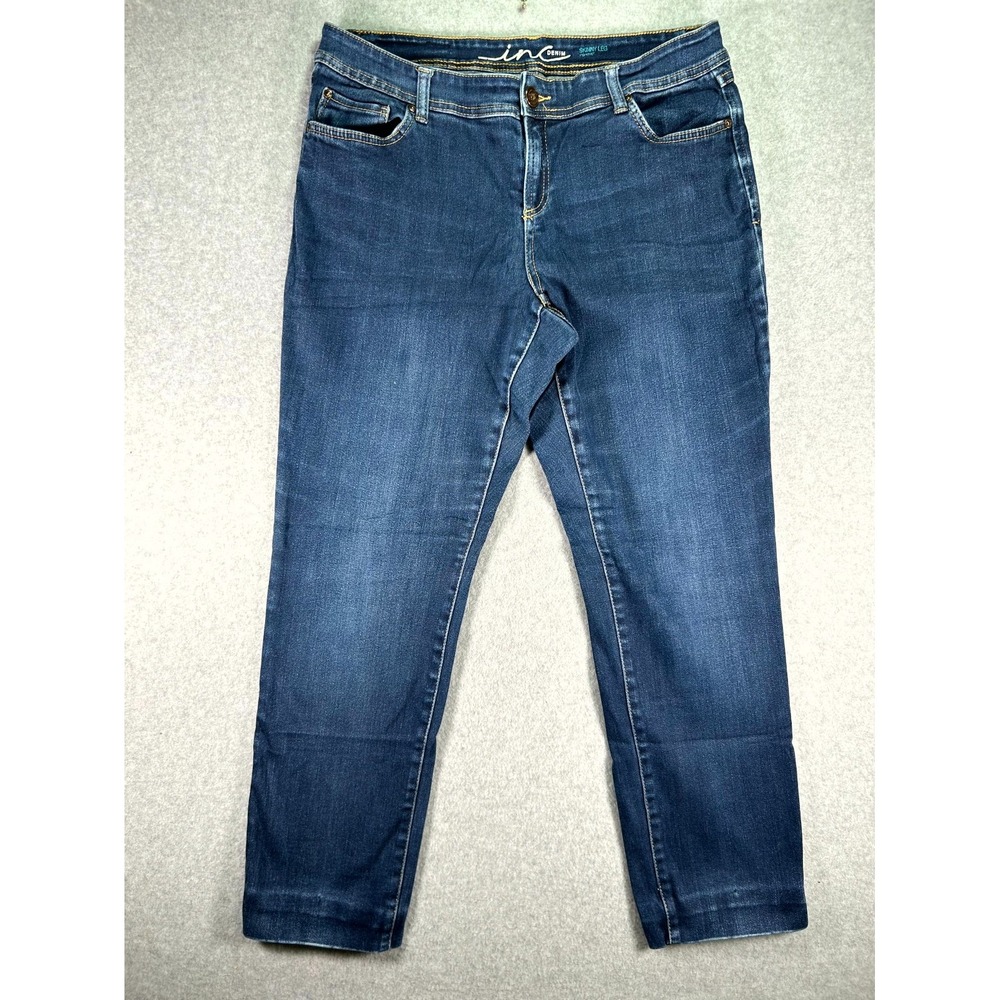 INC Skinny Leg Jeans Womens 14 Blue Denim Curvy Fit Cotton Stretch Whiskered